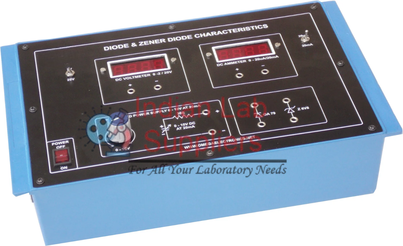 Diode & Zener diode characteristics with power supply and 2 dual range meters (C.R.)
